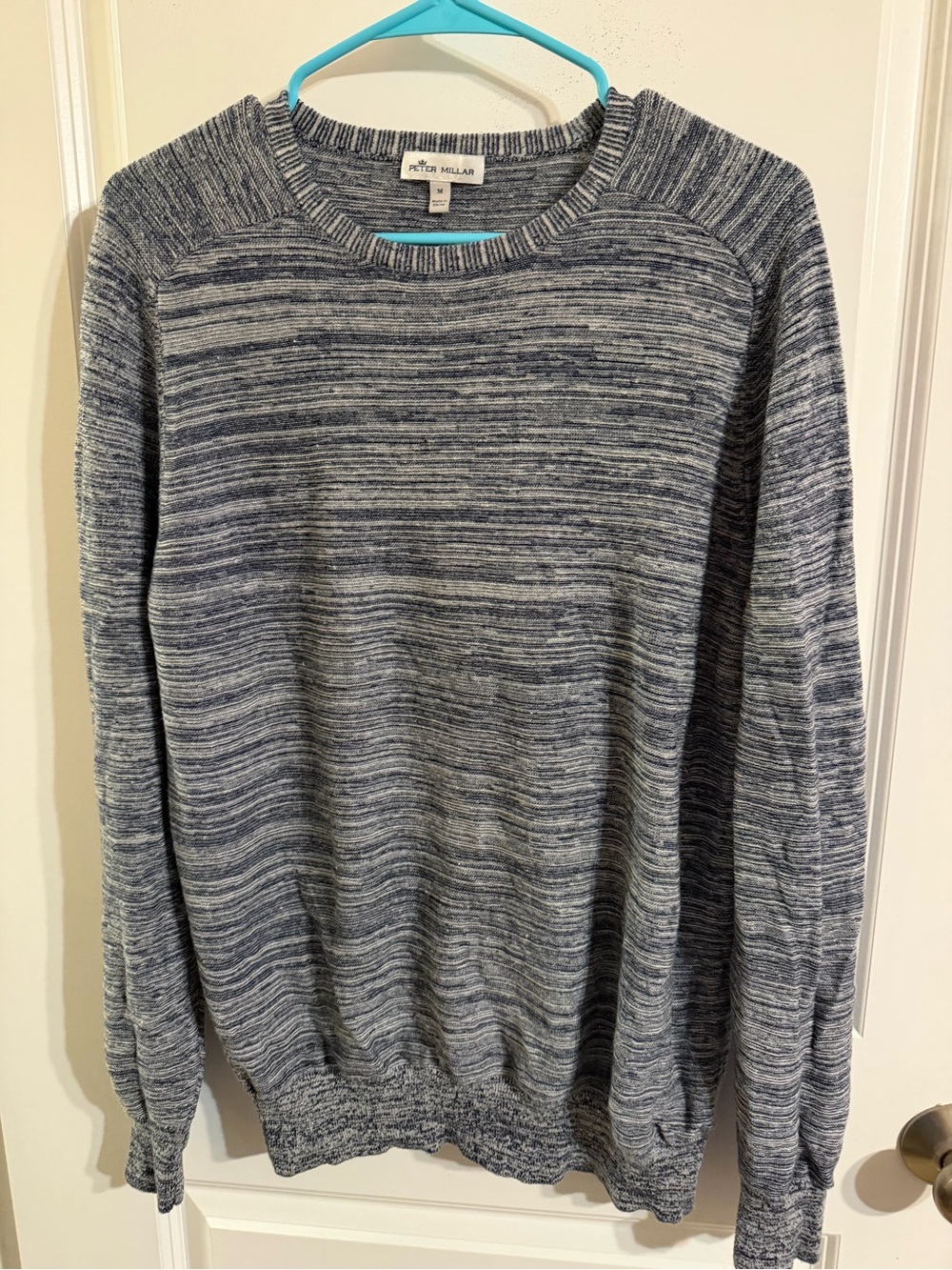 Peter Millar Heathered Navy Wool and Linen Crewneck Sweater